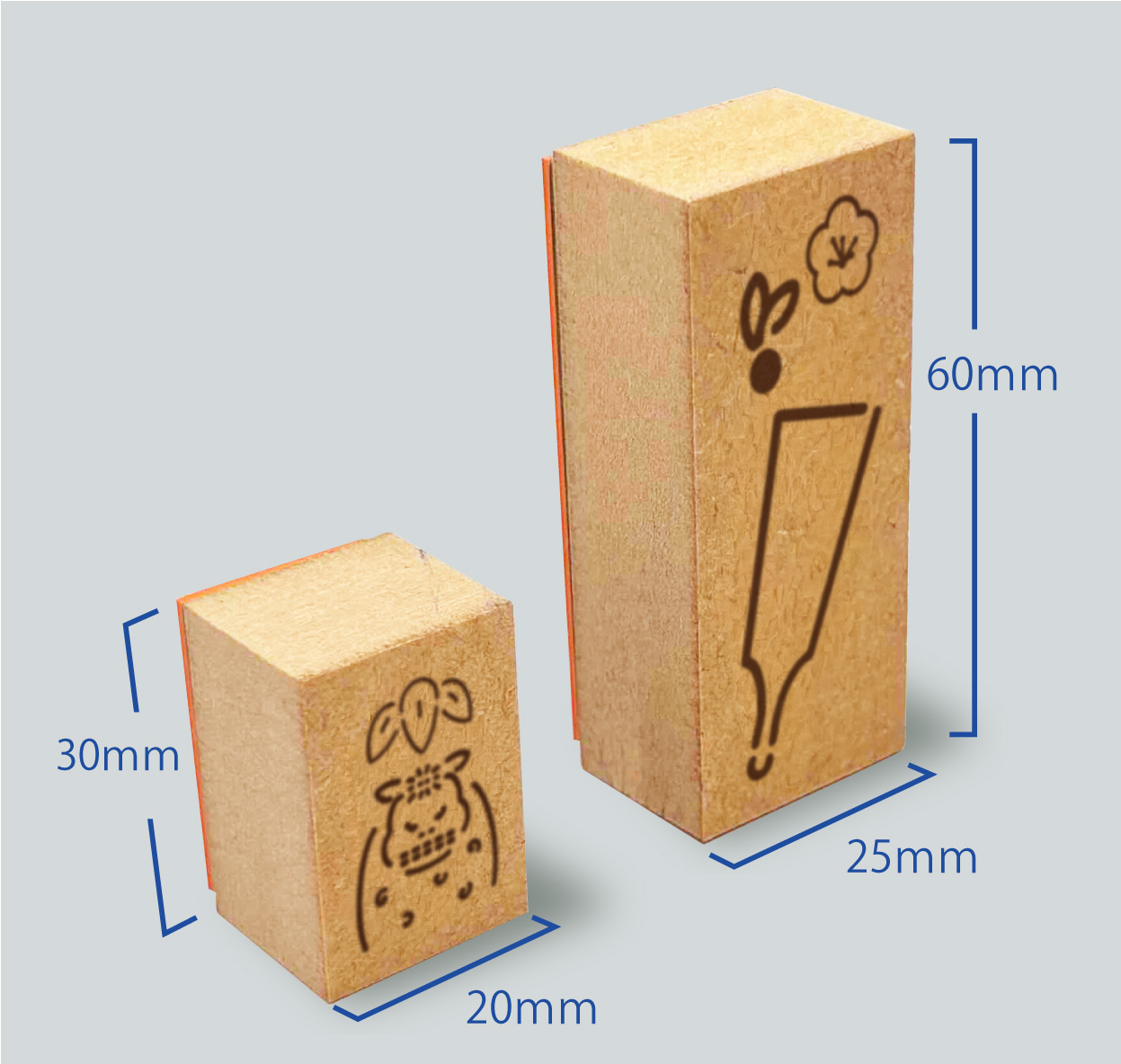 オリジナルスタンプ:スタンプサイズ:20×30mm、 25×60mm
