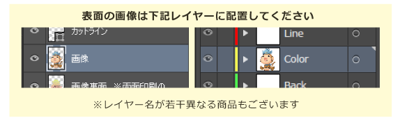 表面レイヤーPSD形式「画像レイヤー」、AI形式「Colorレイヤー」