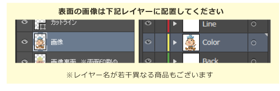 表面レイヤーPSD形式「画像レイヤー」、AI形式「Colorレイヤー」